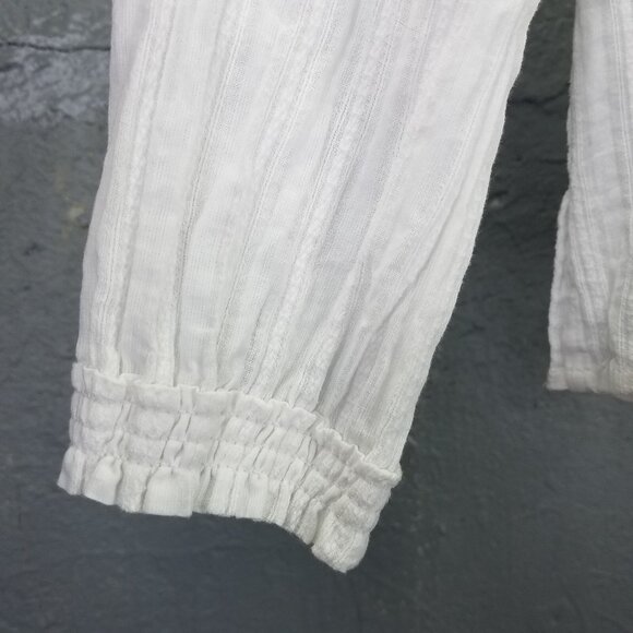 Rag & Bone Drew Blouse Women S Off Shoulder Smocked White Stripe Cotton Crop Top - Picture 5 of 15